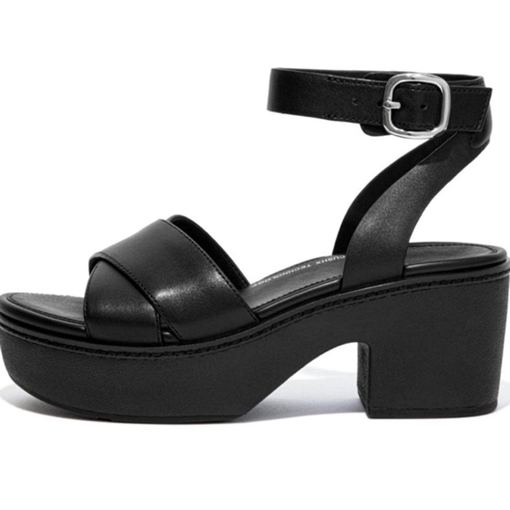 New in box Black leather Women's FitFlop, Pilar Crossover Sandal, size 8.